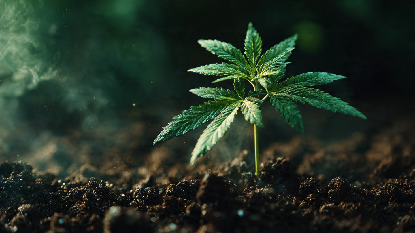 Close up of cannabis leaf in golden light